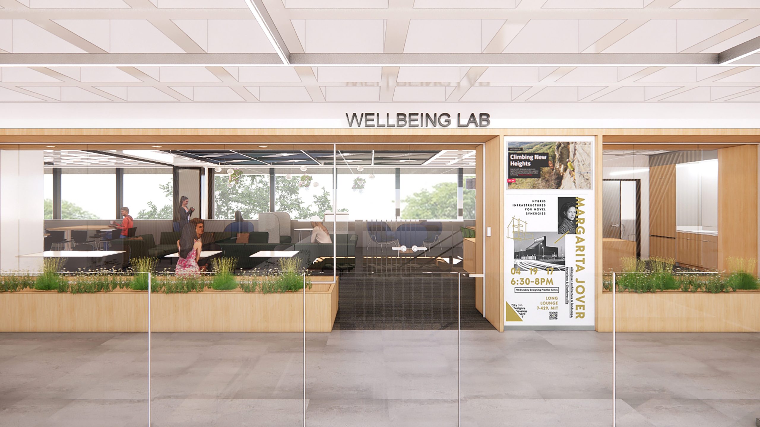 Digital rendering of the main entrance of the new Wellbeing Lab. 