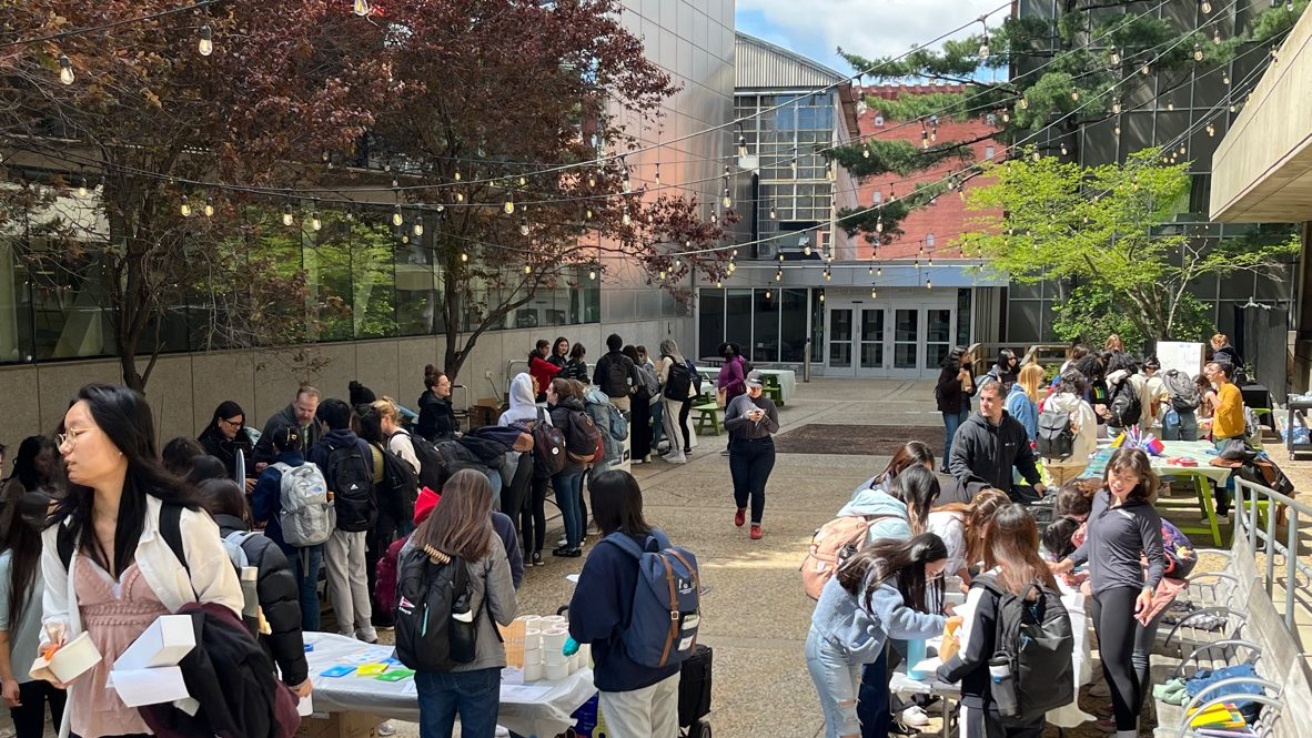 Students participating in an outdoor wellbeing event. 