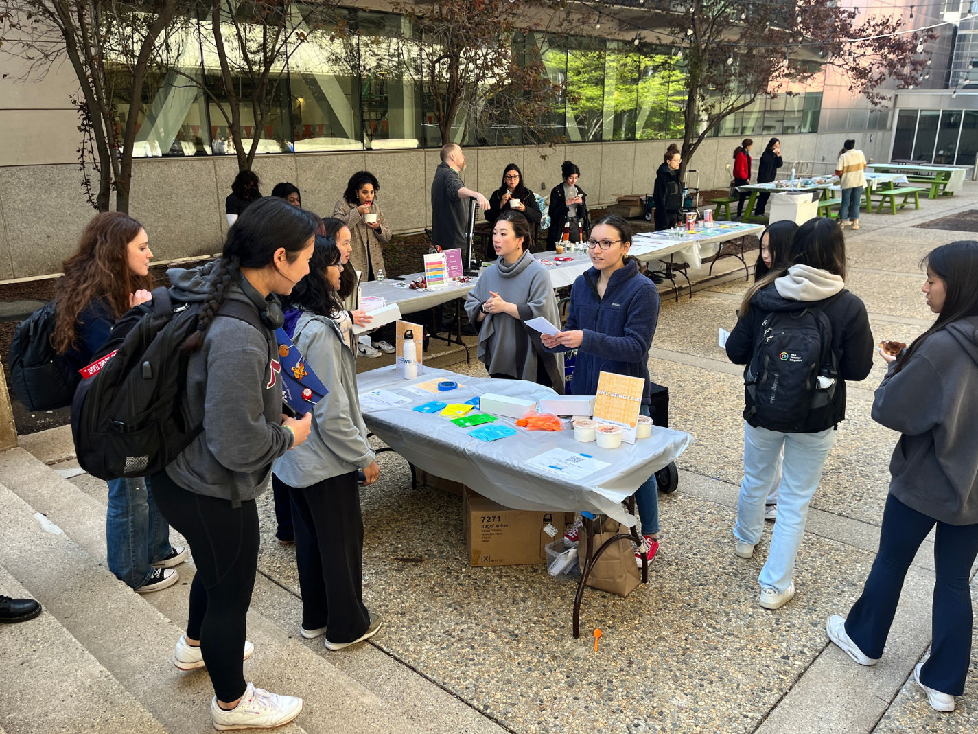 Photo of students learning about the pillars of wellbeing at the Wellbeing Fair. 